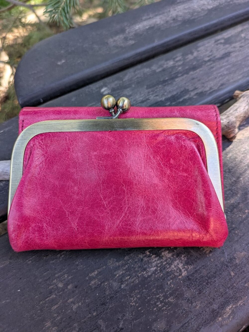 Authentic HOBO International "Robin" Compact Leather Trifold Wallet-Fuchsia Pink